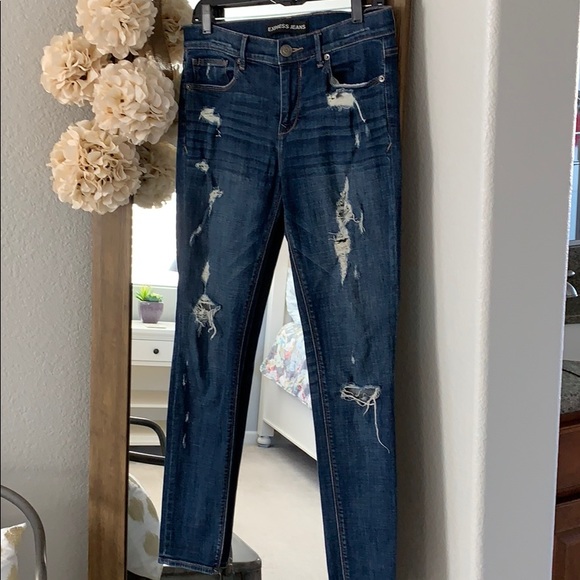 Express Denim - Express Mia mid rise distressed skinny jeans
